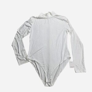 Mangopop White‎ Mock Neck Long Sleeve Bodysuit Womens XL New With Tags